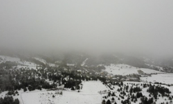 Mevsimin ilk kar yağışında kartpostallık manzara dron ile görüntülendi