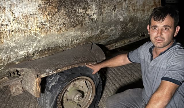 Patlak lastikle yangın bölgesine su taşıdı