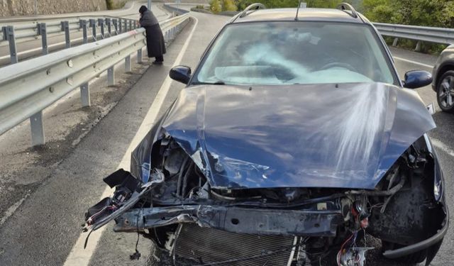 Kontrolünden çıkan otomobil bariyerlere çarptı