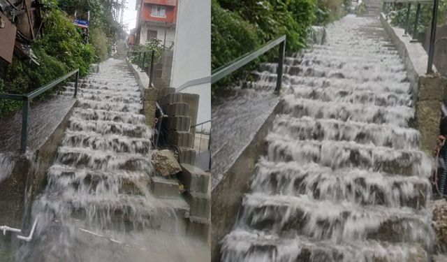 Zonguldak'ta merdivenler şelaleye dönüştü...