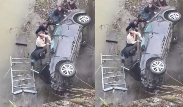 Bariyerlere çarpan otomobil 20 metre yükseklikteki köprüden dereye uçtu