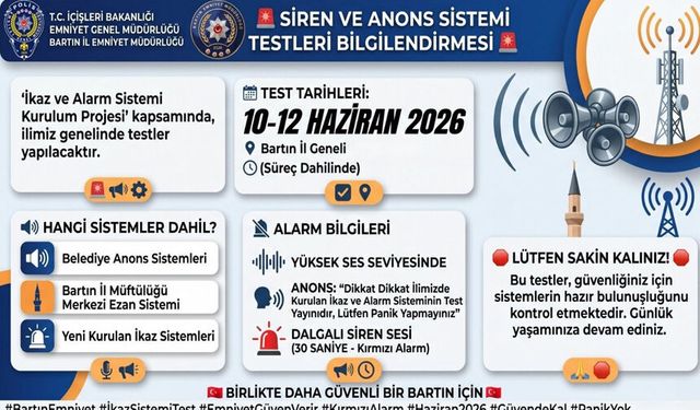 Bartın'da ikaz ve alarm sistemleri test edilecek, Emniyetten 'Panik Yapmayın' uyarısı