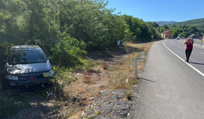 Kontrolden çıkan araç ormsnlık alana uçtu