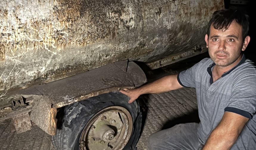 Patlak lastikle yangın bölgesine su taşıdı