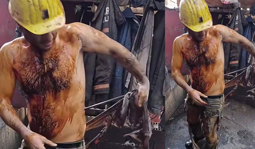 Madenden emekli olan arkadaşlarının kıyafetlerini yırtıp yağa buladılar
