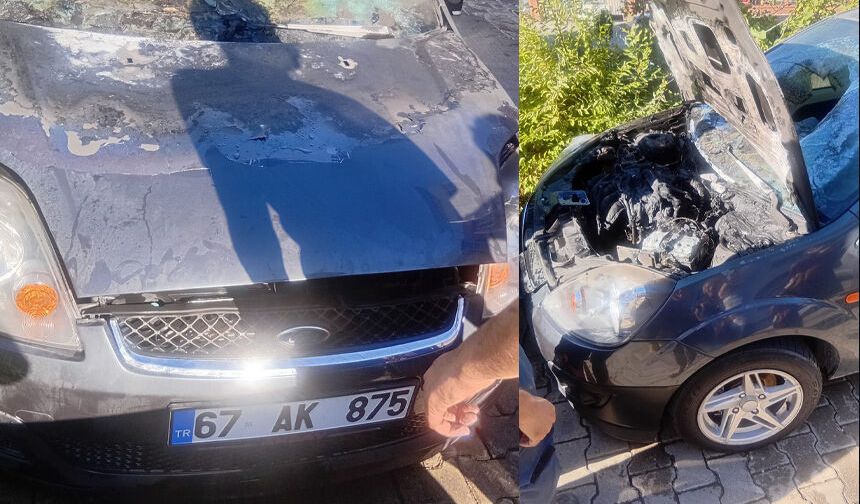Kapuz Caddesi’nde park halindeki otomobil yandı