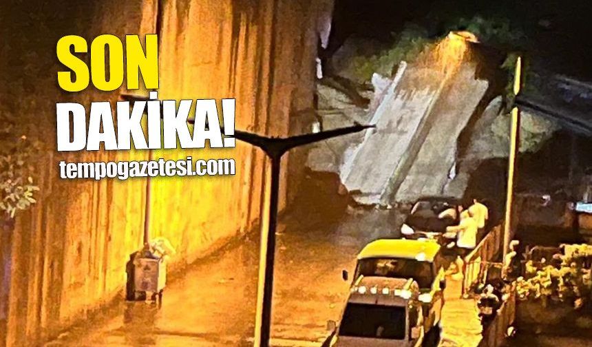 Zonguldak'ta istinat duvarı çöktü: İki araç göçük altında kaldı