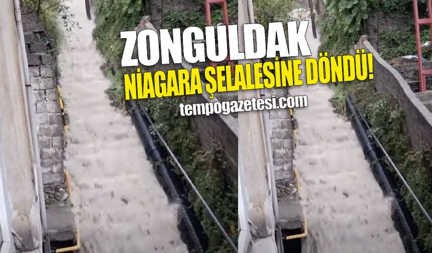 Zonguldak’ta merdivenler şelaleye döndü!